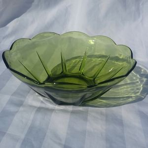 Vintage 70's Green Glass Flower Bowl